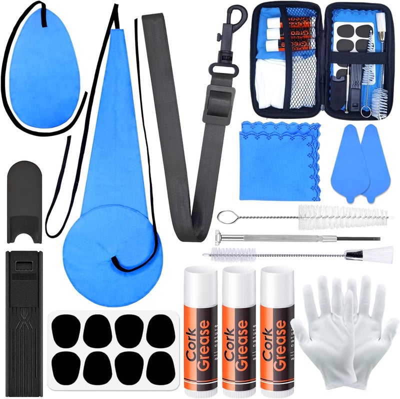 Niantime Saxophone Cleaning kit with Case，Clarinet Flute Cleanser Maintenance Kit with Cork Grease,Swab,Cleaning Cloth,Thumb Rest,Reed Case,Mouthpiece Brush and More Workable for Wind & Woodwind Struments - Image 1